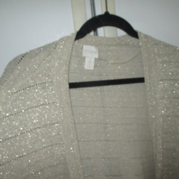 Chico's Gold shimmer knit  Cardigan Sweater l xl 3 - Picture 2 of 4